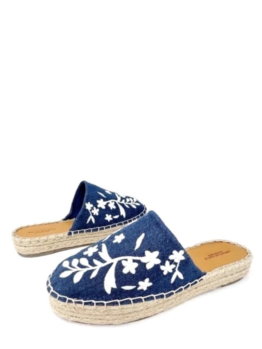 NEW American Eagle Shoes Espadrilles Mules Embroidered Denim Blue White Size 9